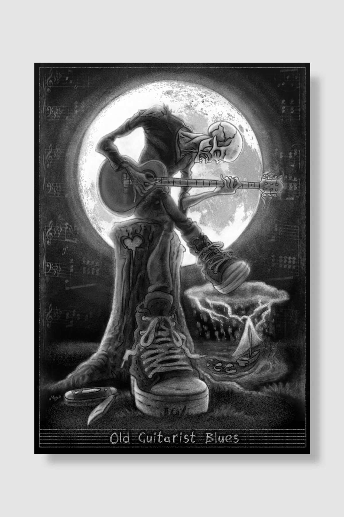 Old Guitarist Broken Heart Müzik Poster Çerçevesiz Yüksek Kalite Müzik Afiş Duvar Poster