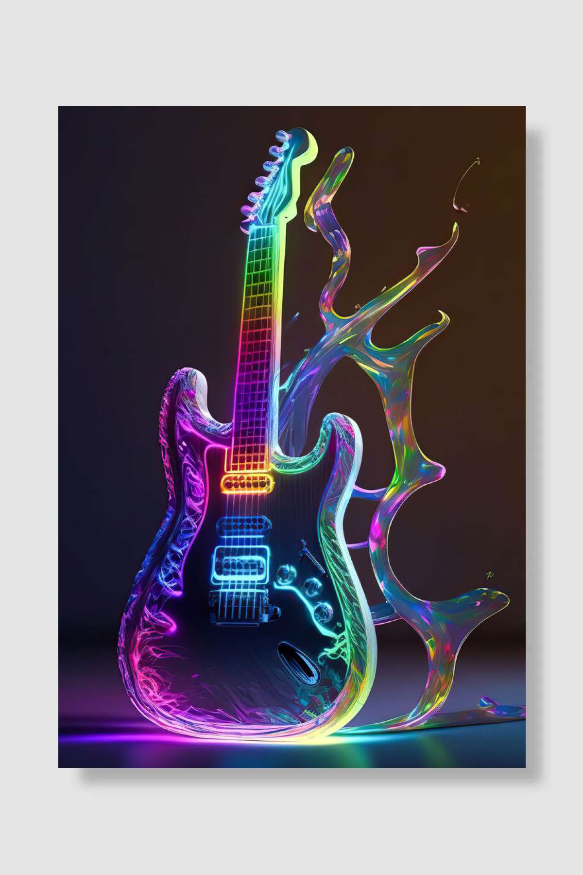 Neon guitar Müzik Poster Çerçevesiz Yüksek Kalite Müzik Afiş Duvar Poster