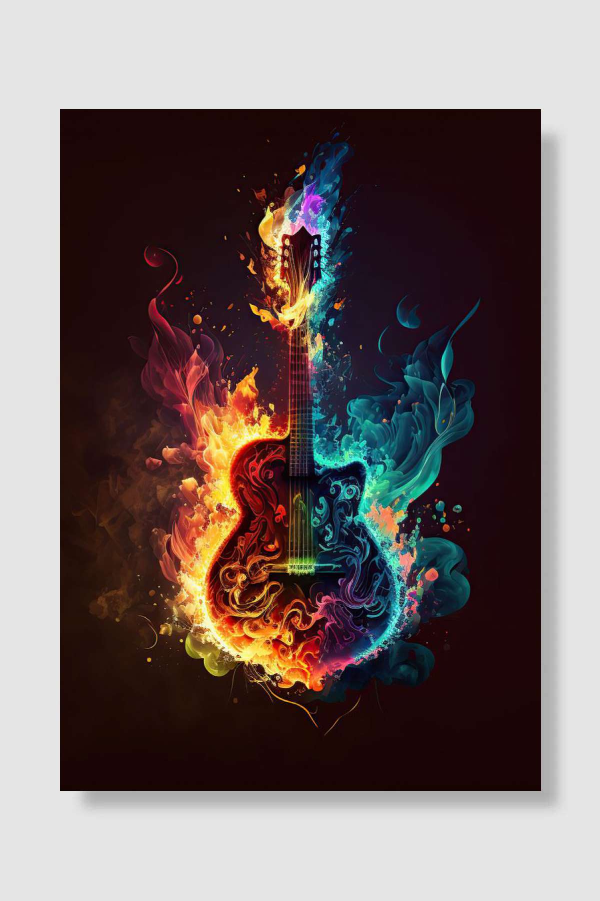Guitar Fire Müzik Poster Çerçevesiz Yüksek Kalite Müzik Afiş Duvar Poster