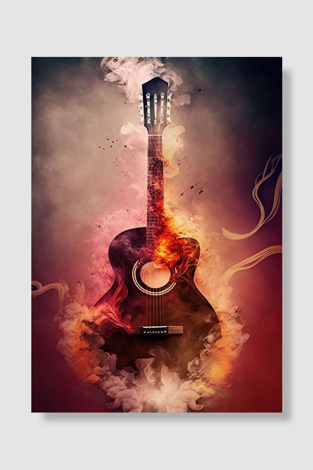 Guitar Fire Müzik Poster Çerçevesiz Yüksek Kalite Müzik Afiş Duvar Poster