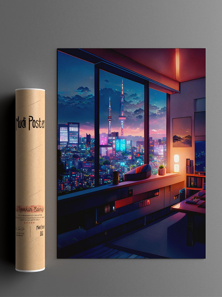 Night City Anime Poster Çerçevesiz Yüksek Kalite Anime Duvar Poster