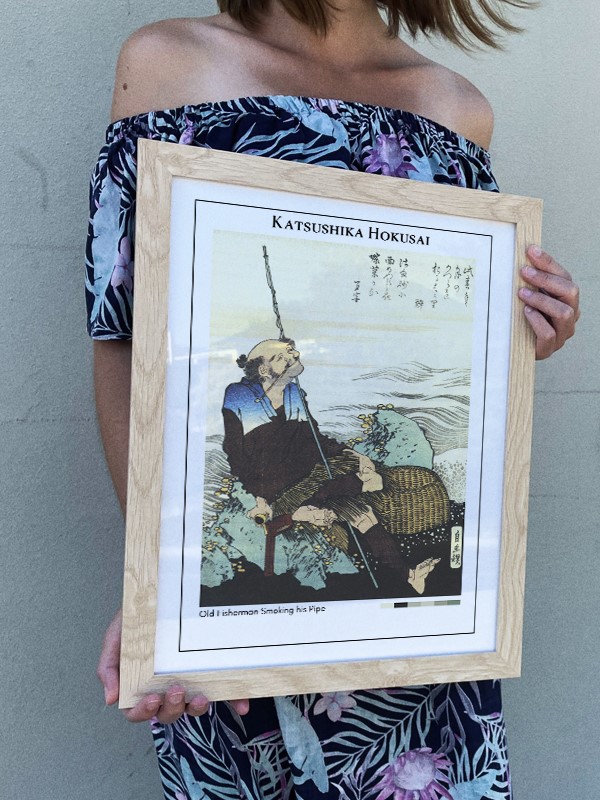 Katsushika Hokusai Old Fisherman Smoking his Pipe Poster