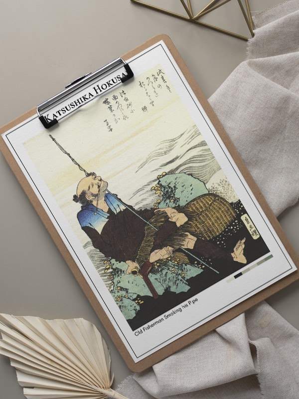 Katsushika Hokusai Old Fisherman Smoking his Pipe Poster