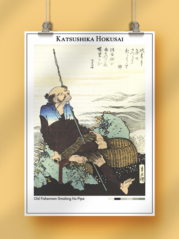 Katsushika Hokusai Old Fisherman Smoking his Pipe Poster