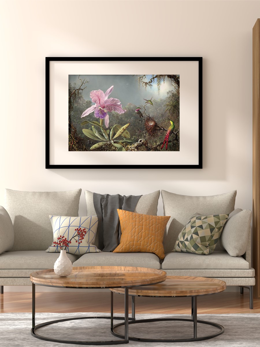 Orchid and Hummingbirds Tablo Sanatsal Ünlü Ressam Poster Çerçevesiz Yüksek Kalite Poster