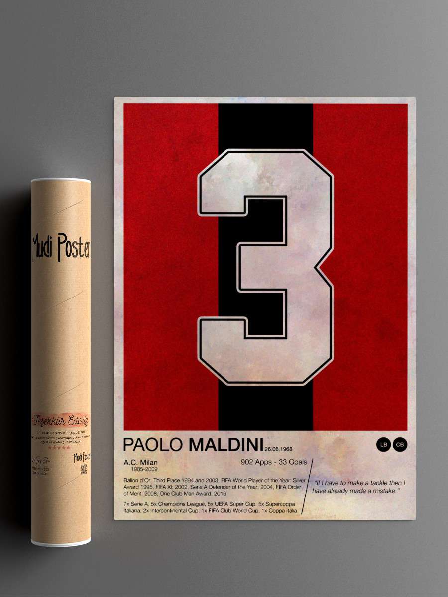 Paolo Maldini Futbol Poster Çerçevesiz Yüksek Kalite Futbolcu Duvar Poster