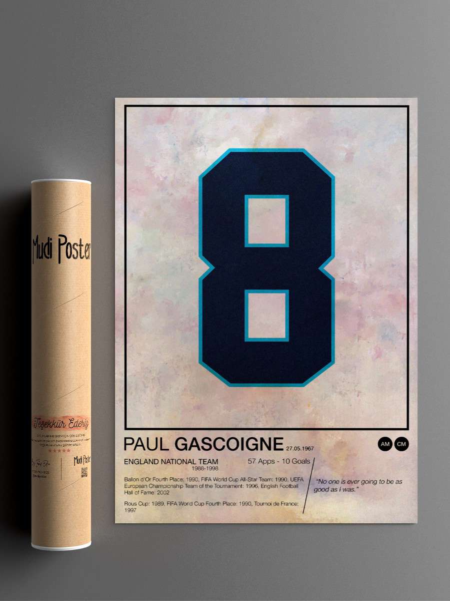 Paul Gascoigne Futbol Poster Çerçevesiz Yüksek Kalite Futbolcu Duvar Poster