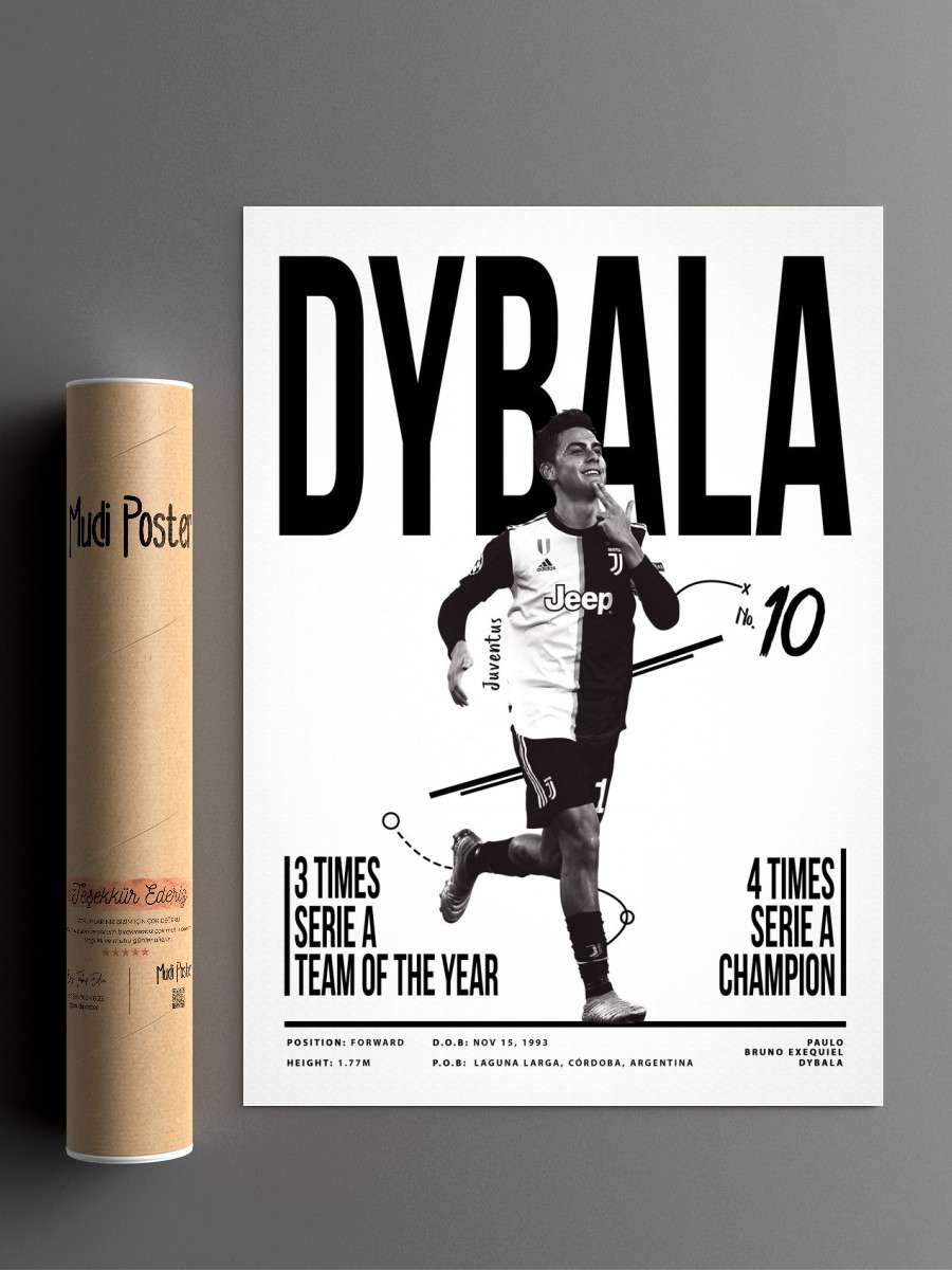 Paulo Dybala 10 Futbol Poster Çerçevesiz Yüksek Kalite Futbolcu Duvar Poster