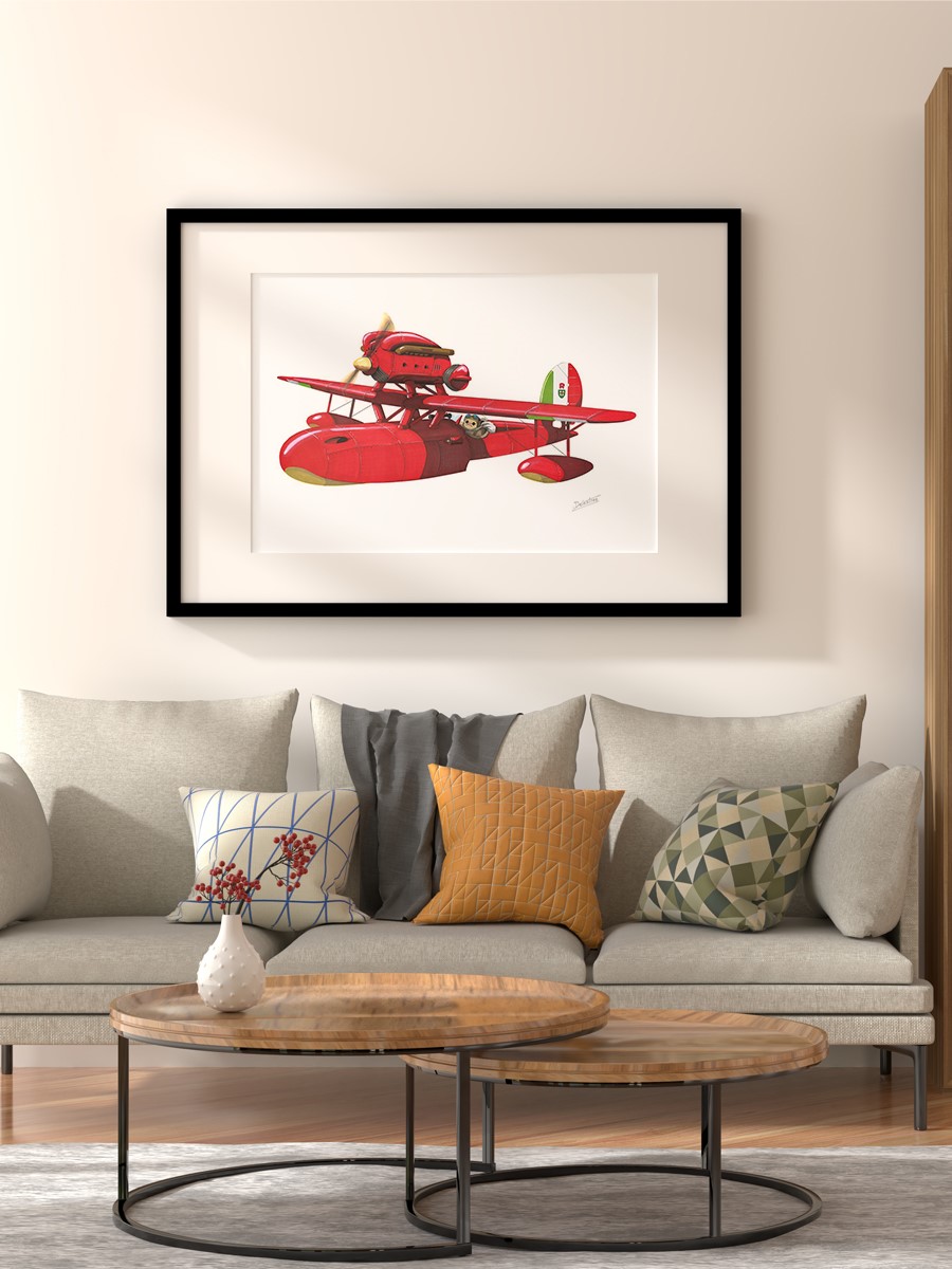 Porco Rosso plane drawing Poster, Çerçevesiz Tv Film Poster