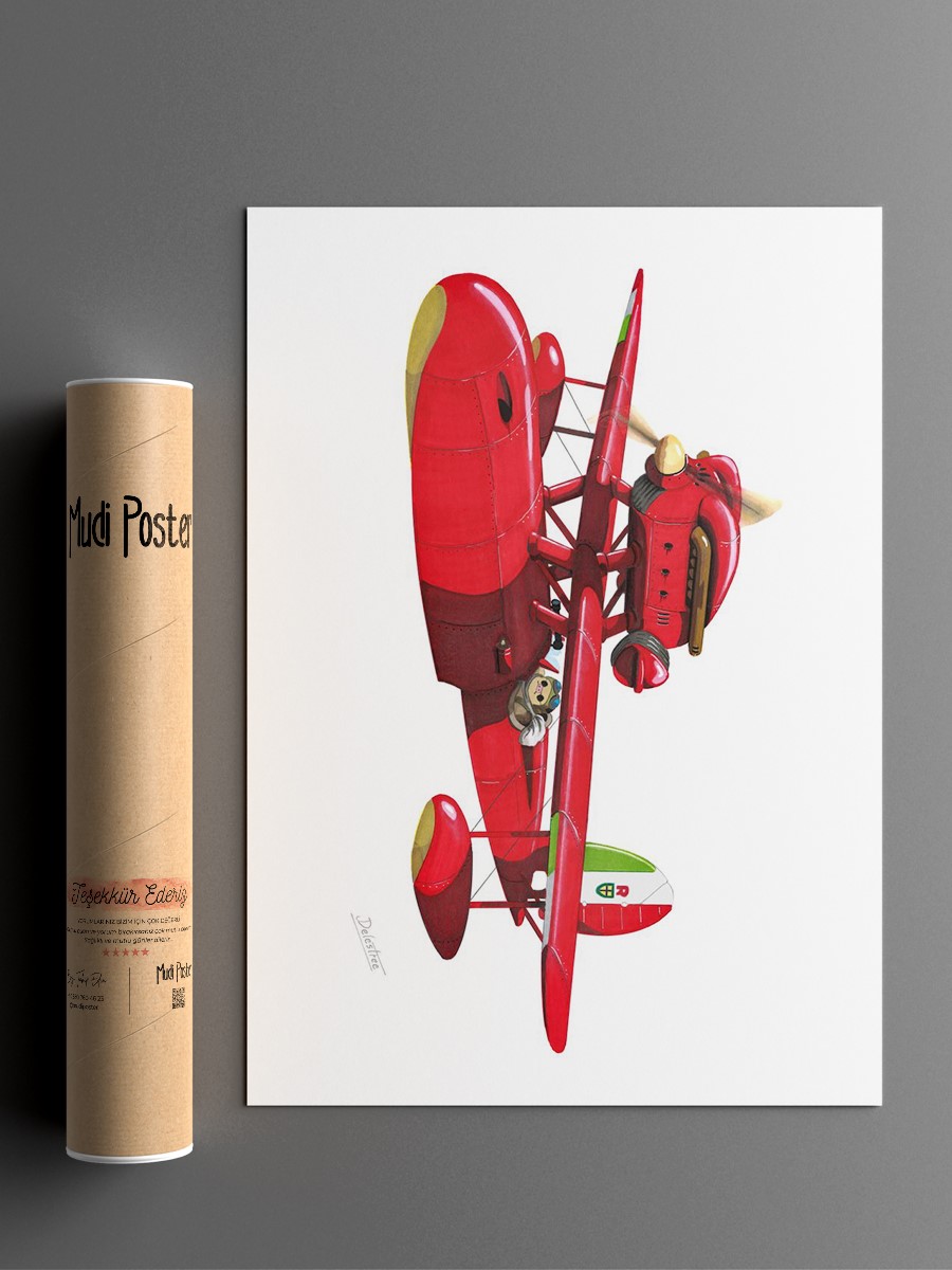 Porco Rosso plane drawing Poster, Çerçevesiz Tv Film Poster