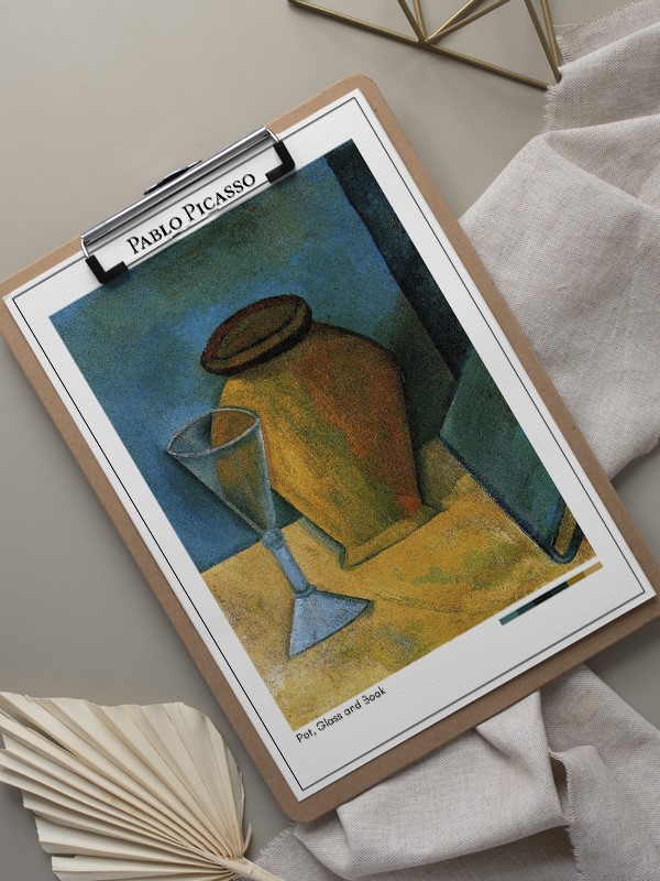 Pablo Picasso Pot, Glass and Book Poster