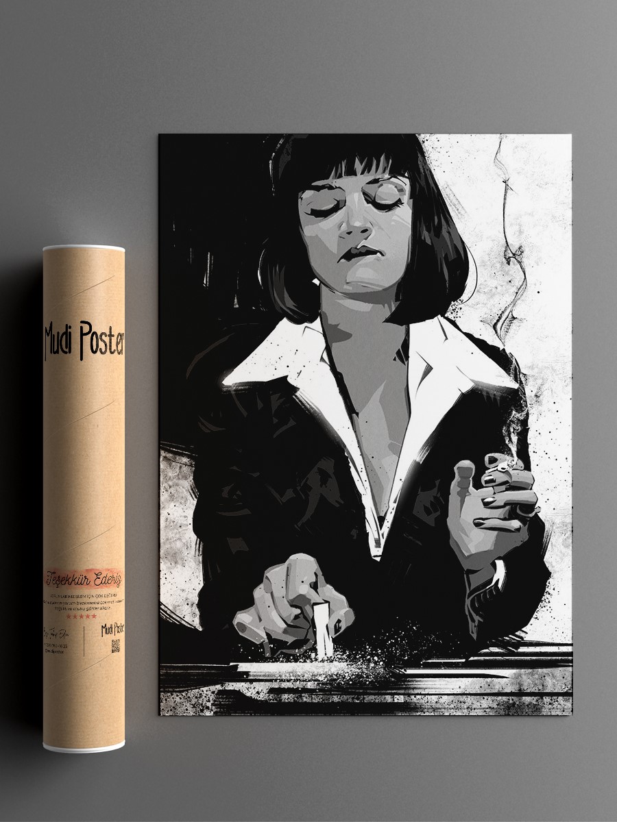 Pulp Fiction Mia BW Poster, Çerçevesiz Tv Film Poster