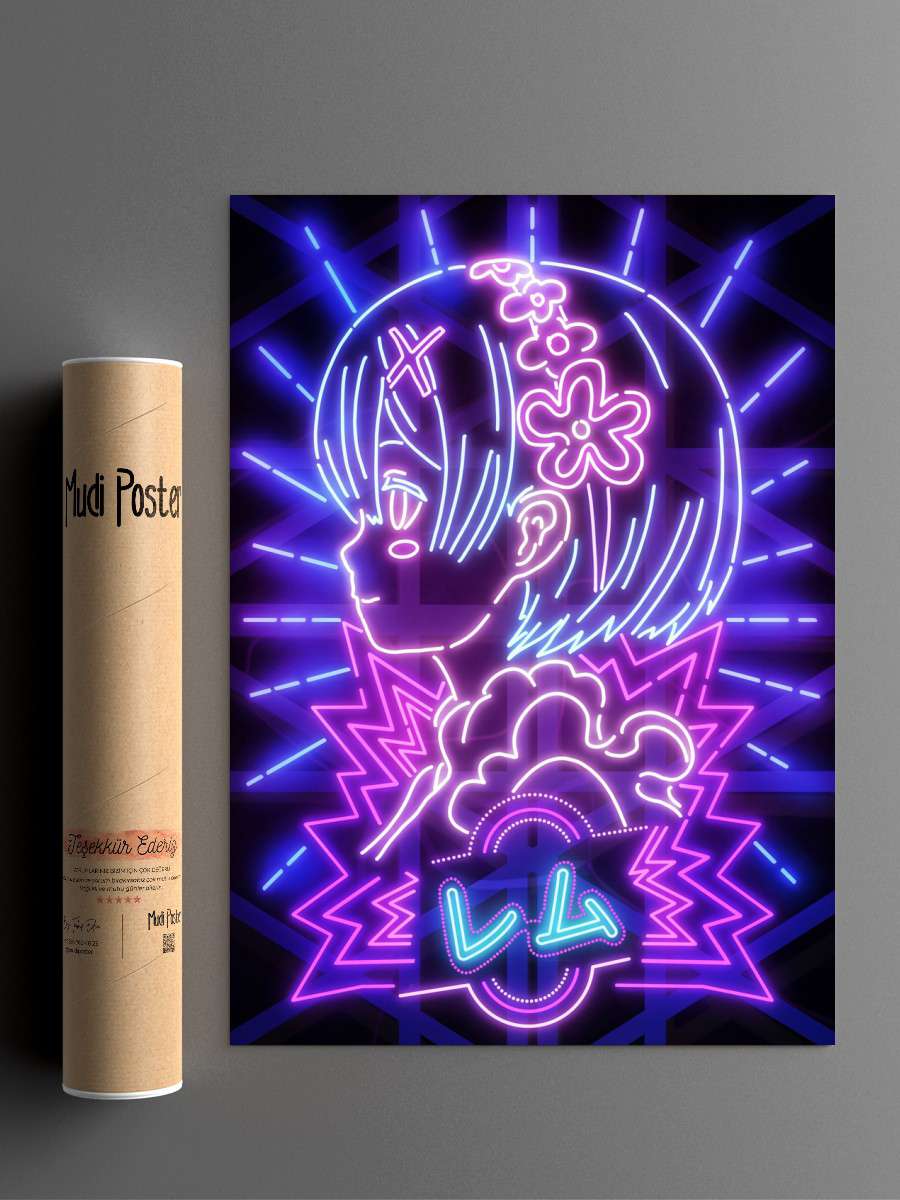 Rem Maid Girl Poster Glow Anime Poster Çerçevesiz Yüksek Kalite Anime Duvar Poster