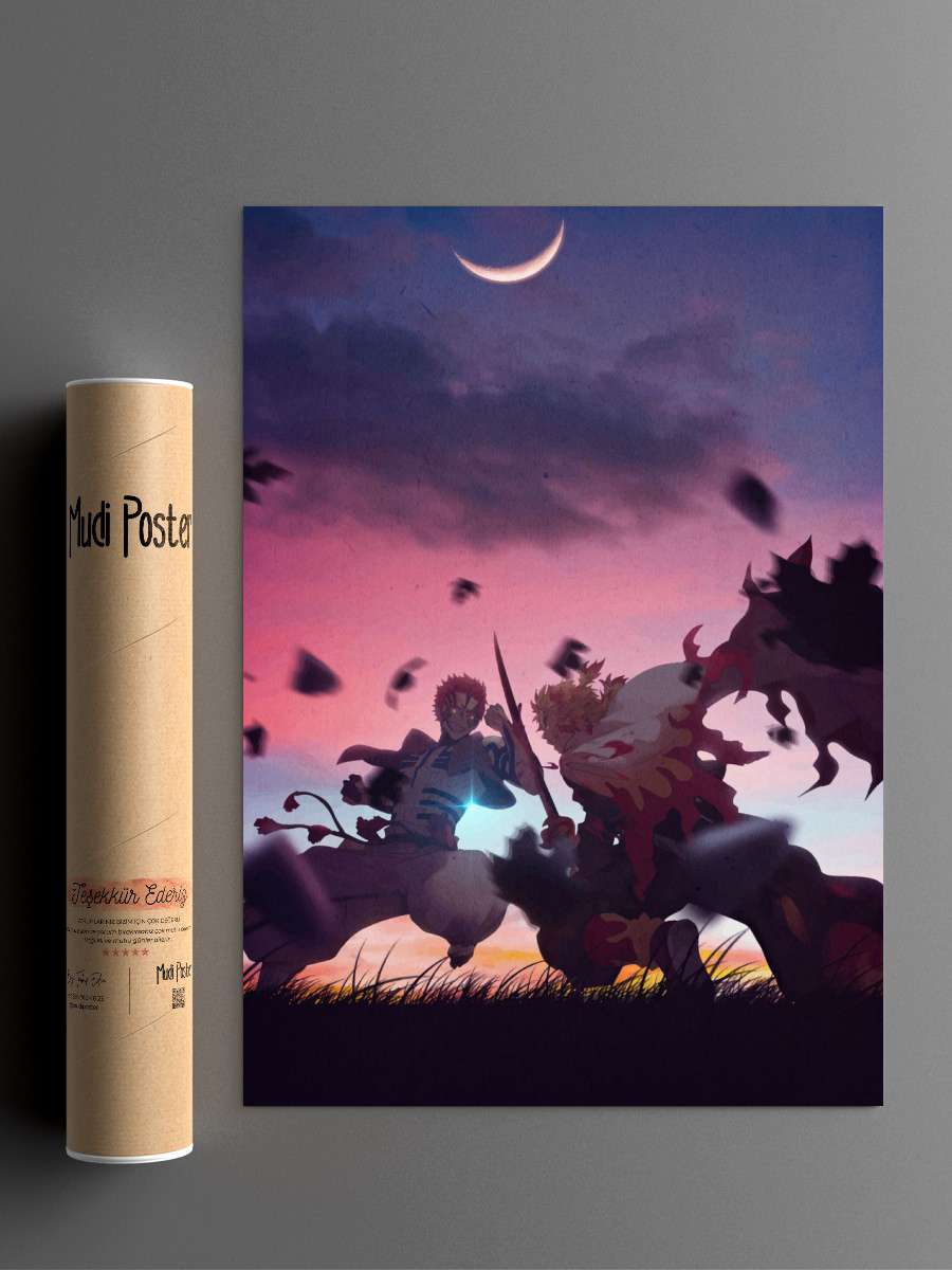 Rengoku Akaza Demon Slayer Anime Poster Çerçevesiz Yüksek Kalite Anime Duvar Poster