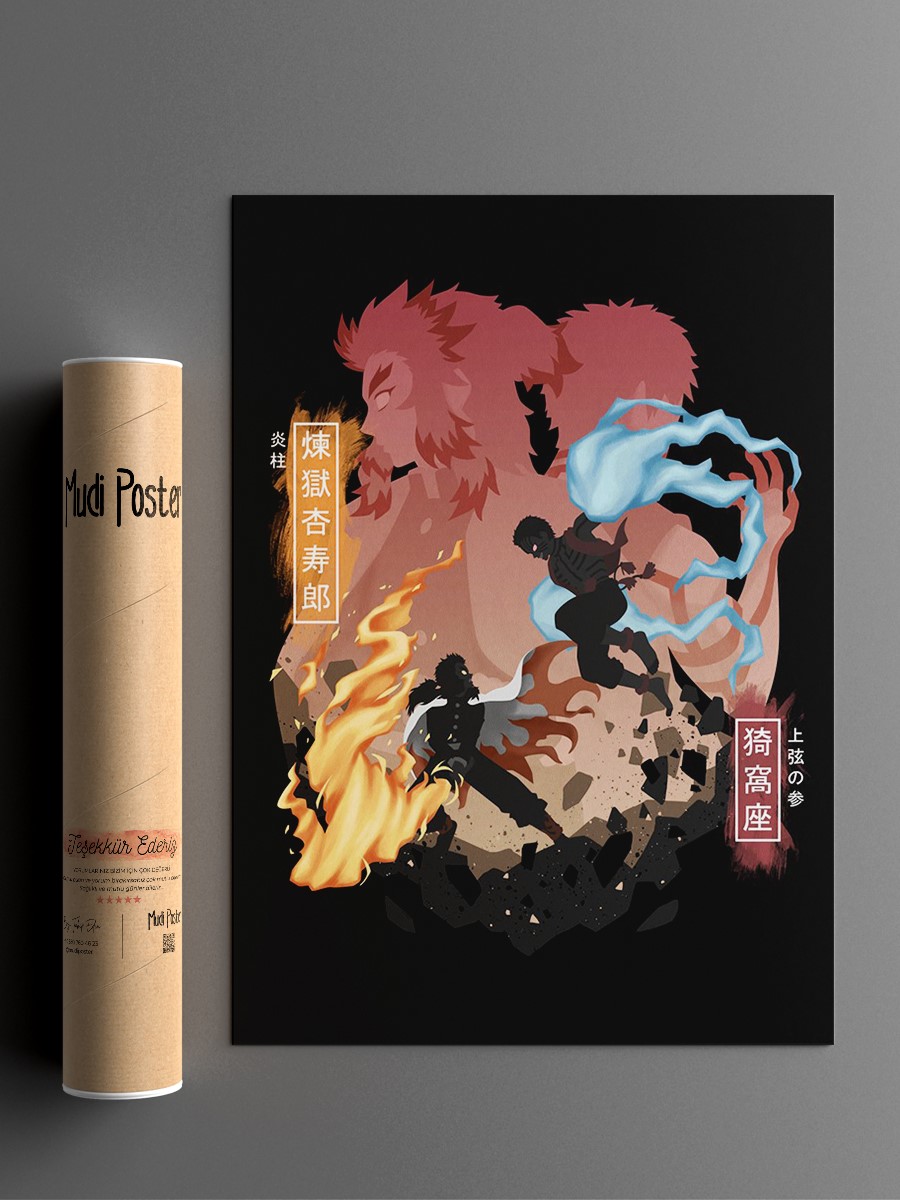 Rengoku Akaza Anime Poster Çerçevesiz Yüksek Kalite Anime Duvar Poster