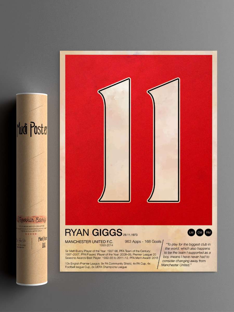 Ryan Giggs Futbol Poster Çerçevesiz Yüksek Kalite Futbolcu Duvar Poster