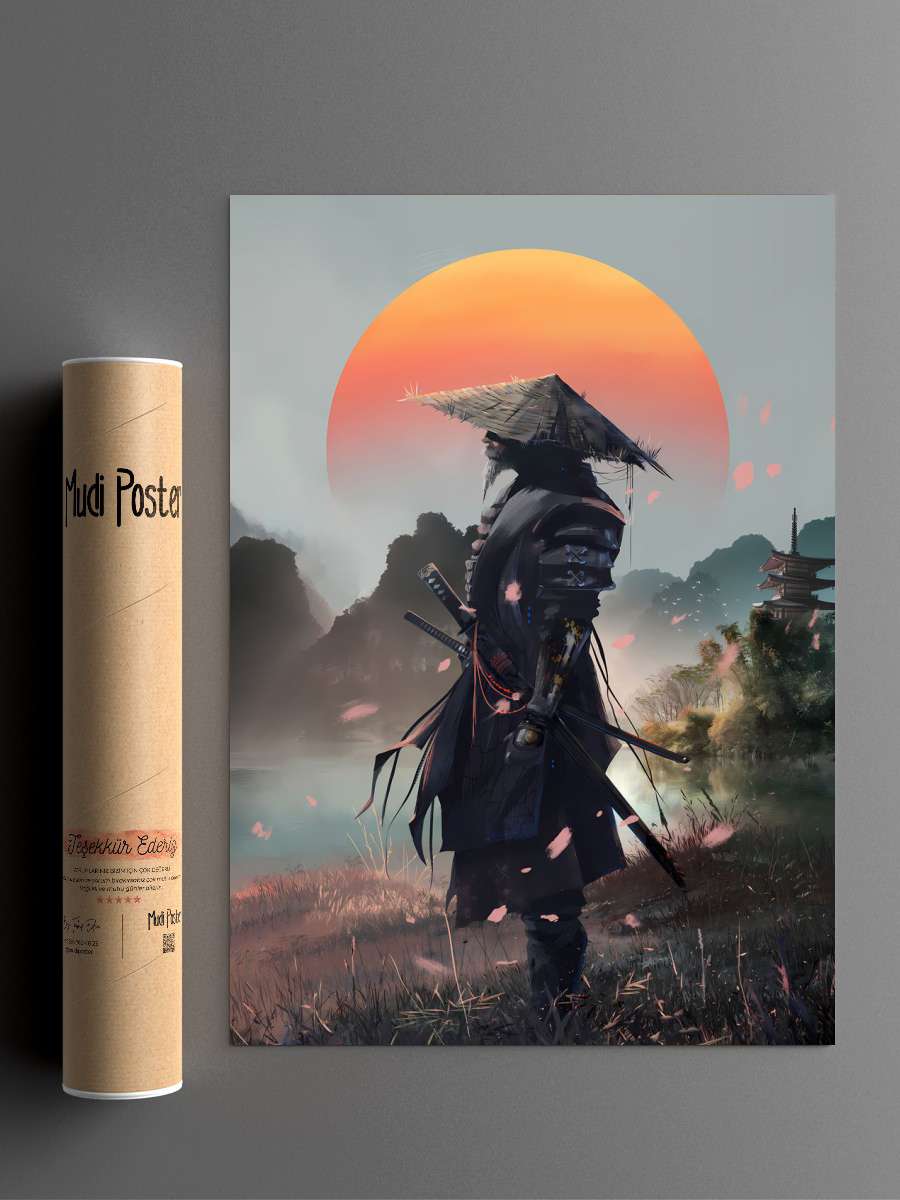 Samurai Warrior Sunset Anime Poster Çerçevesiz Yüksek Kalite Anime Duvar Poster