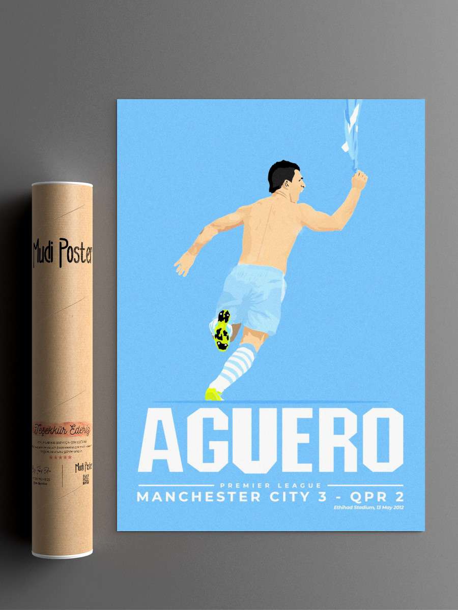 Sergio Aguero Futbol Poster Çerçevesiz Yüksek Kalite Futbolcu Duvar Poster