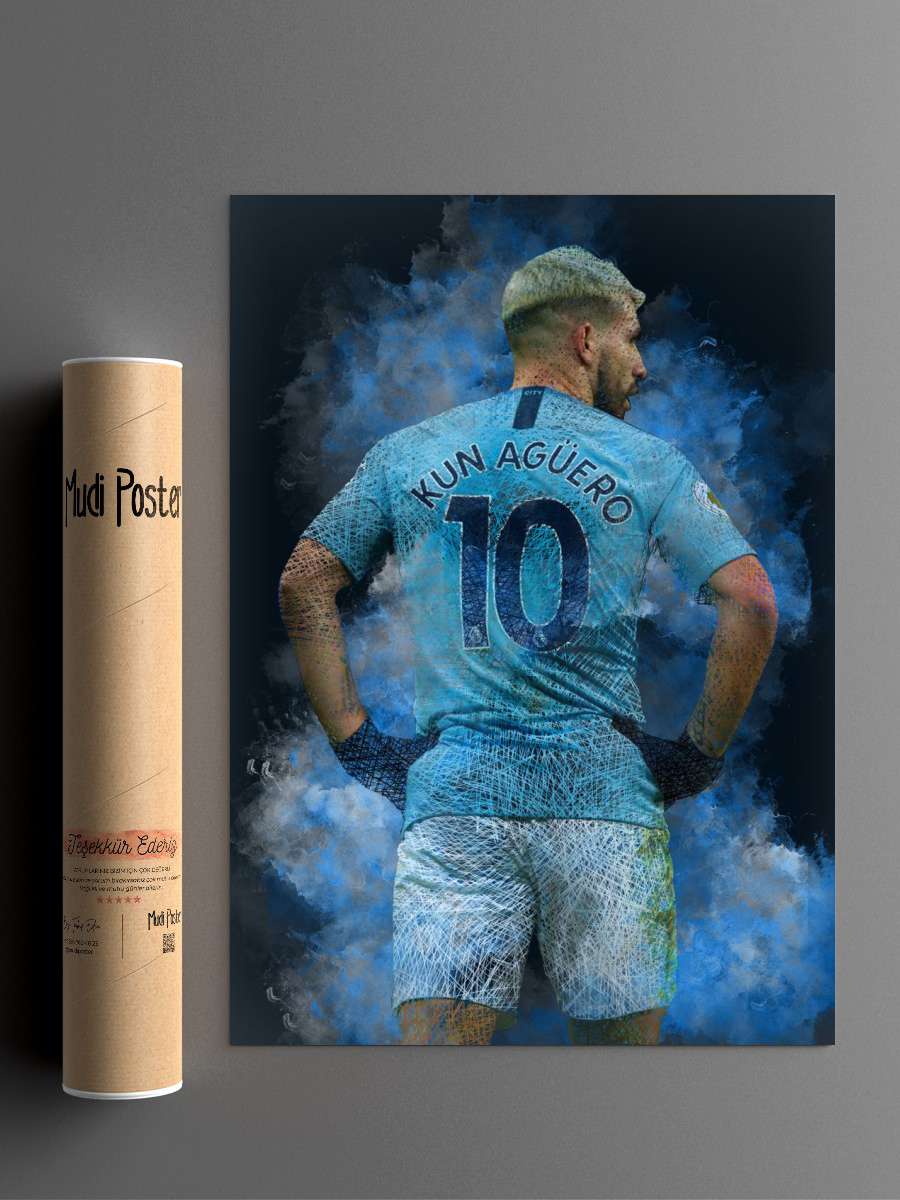 Sergio Aguero Futbol Poster Çerçevesiz Yüksek Kalite Futbolcu Duvar Poster