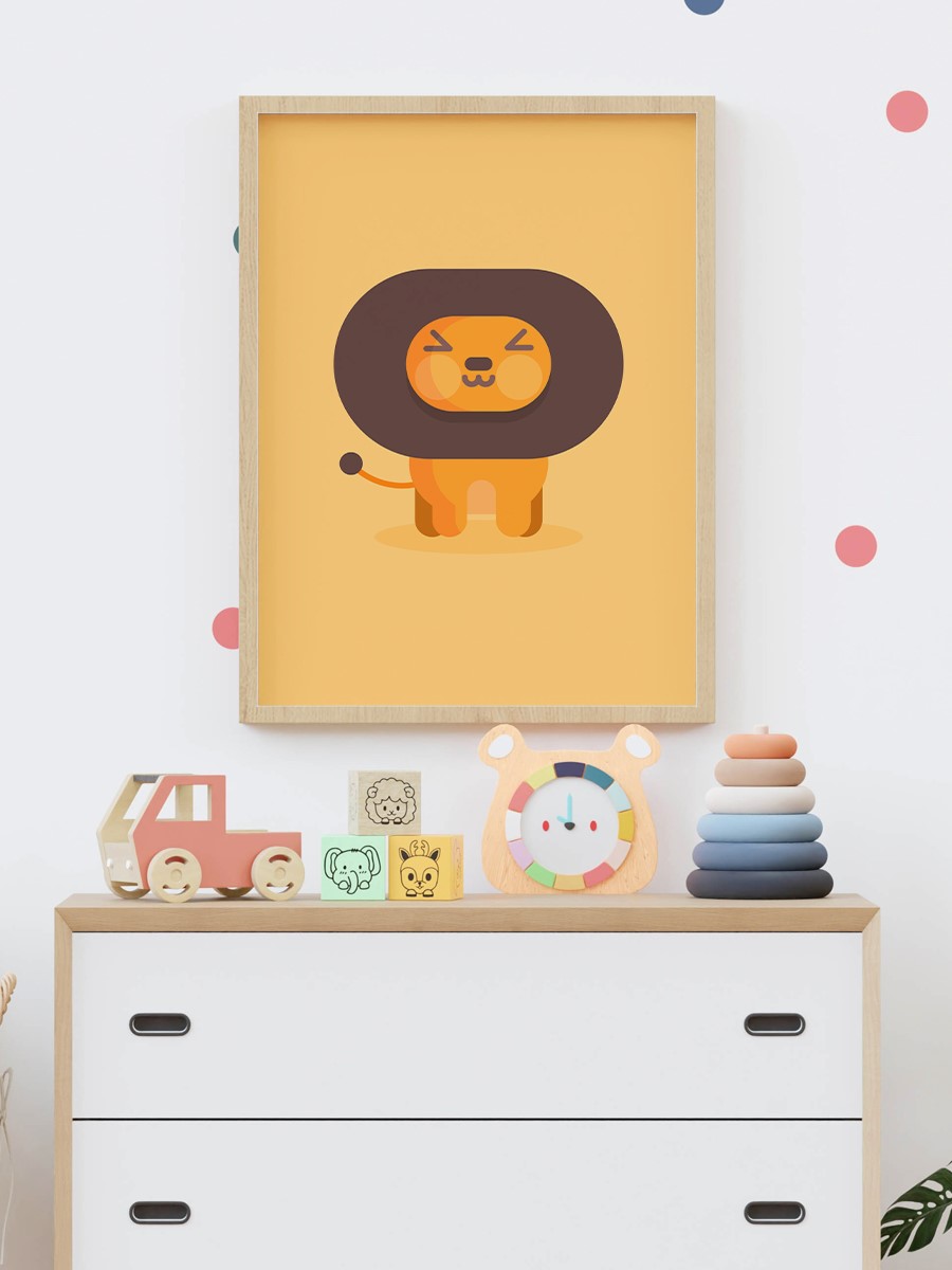 Sevimli Aslan Çocuk Odası Duvar Poster, Bebek Odası, Dekoratif Poster Çerçevesiz