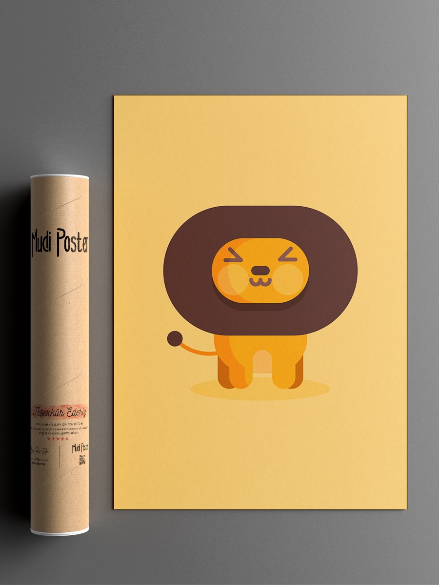 Sevimli Aslan Çocuk Odası Duvar Poster, Bebek Odası, Dekoratif Poster Çerçevesiz