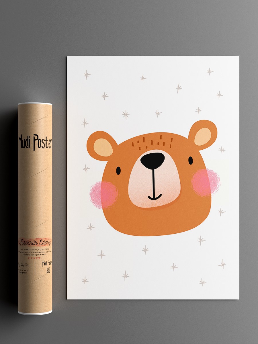 Sevimli Ayıcık Çocuk Odası Duvar Poster, Bebek Odası, Dekoratif Poster Çerçevesiz