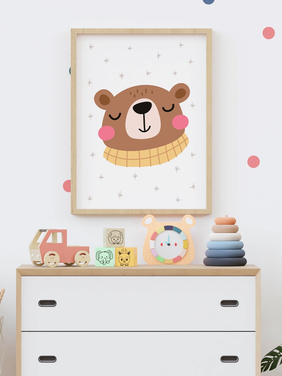 Sevimli Ayıcık Çocuk Odası Duvar Poster, Bebek Odası, Dekoratif Poster Çerçevesiz