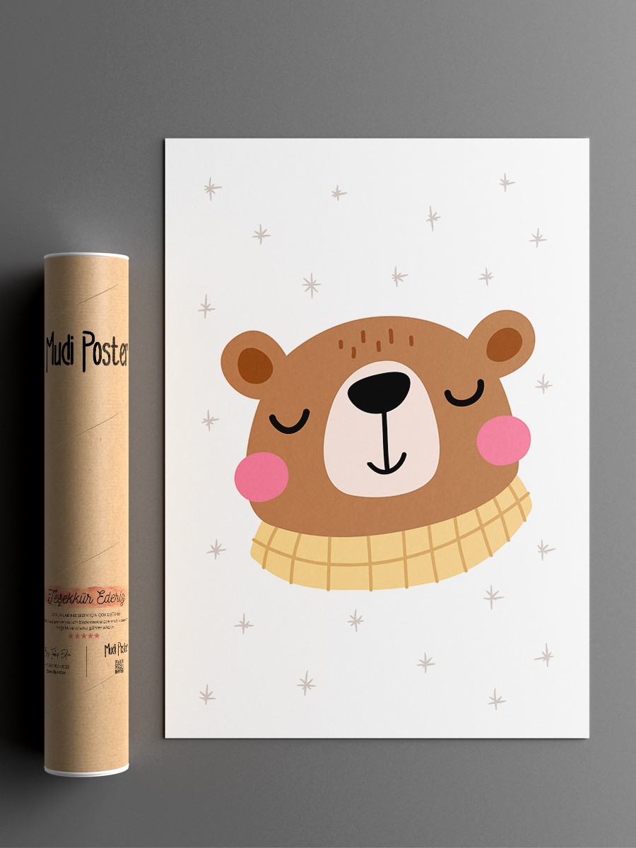 Sevimli Ayıcık Çocuk Odası Duvar Poster, Bebek Odası, Dekoratif Poster Çerçevesiz