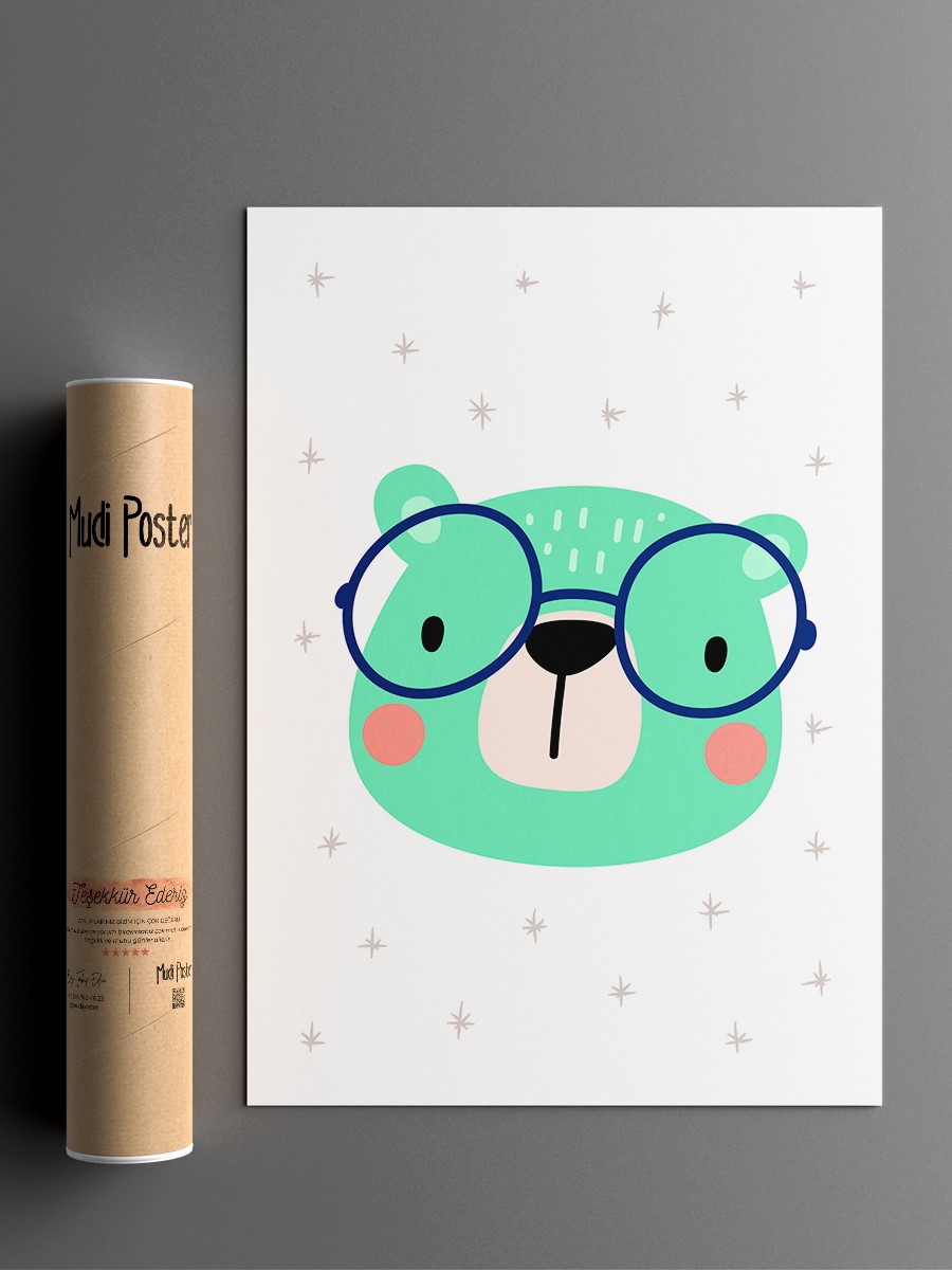 Sevimli Ayıcık Çocuk Odası Duvar Poster, Bebek Odası, Dekoratif Poster Çerçevesiz