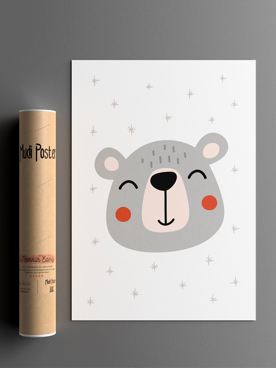 Sevimli Ayıcık Çocuk Odası Duvar Poster, Bebek Odası, Dekoratif Poster Çerçevesiz