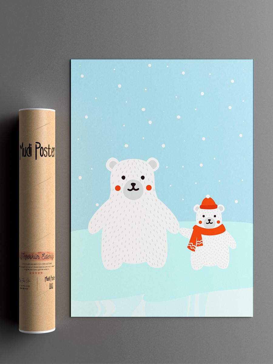 Sevimli Ayıcıklar Çocuk Odası Duvar Poster, Bebek Odası, Dekoratif Poster Çerçevesiz