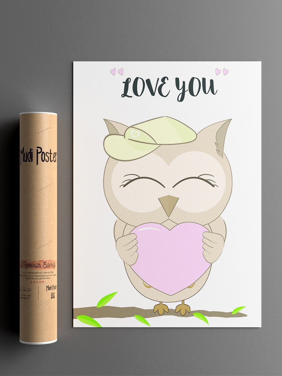 Sevimli Baykuş Çocuk Odası Duvar Poster, Bebek Odası, Dekoratif Poster Çerçevesiz