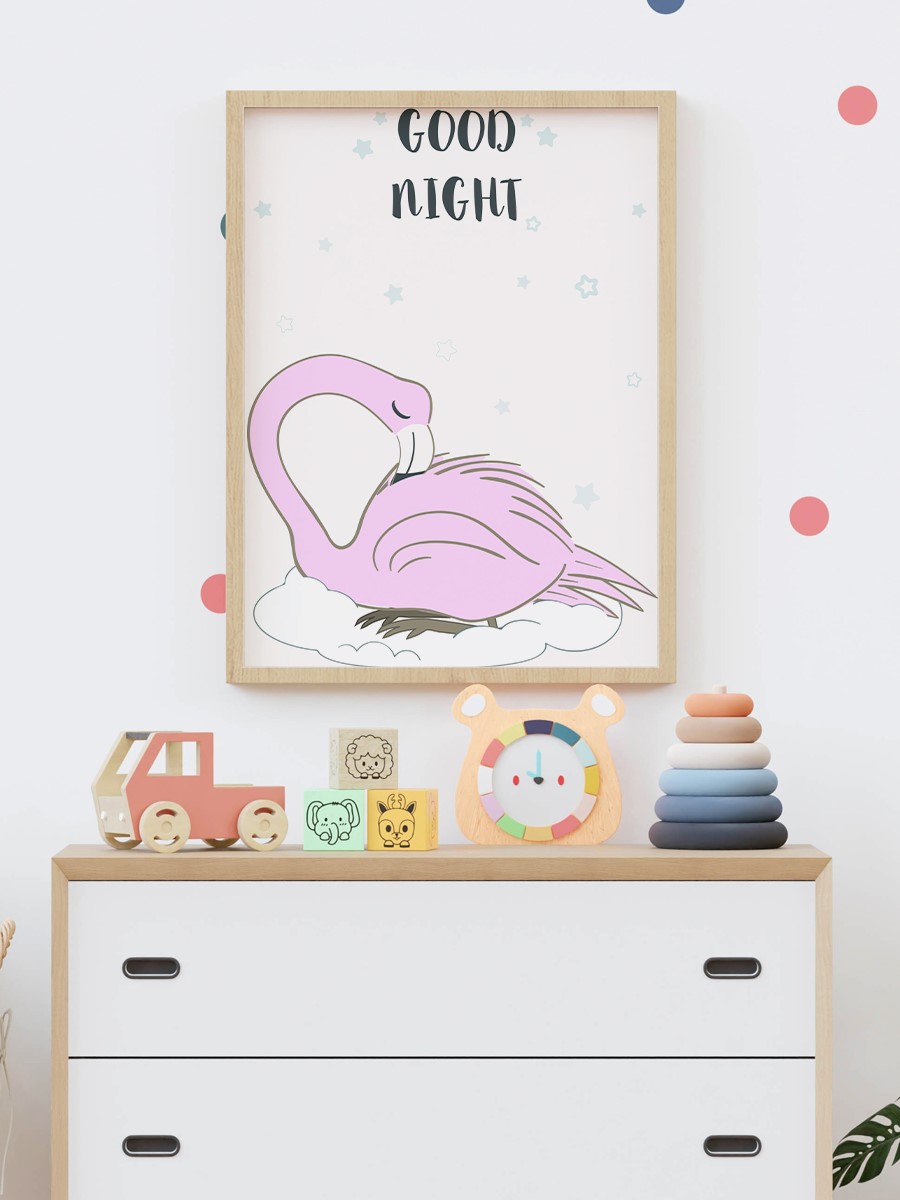 Sevimli Flamingo Çocuk Odası Duvar Poster, Bebek Odası, Dekoratif Poster Çerçevesiz