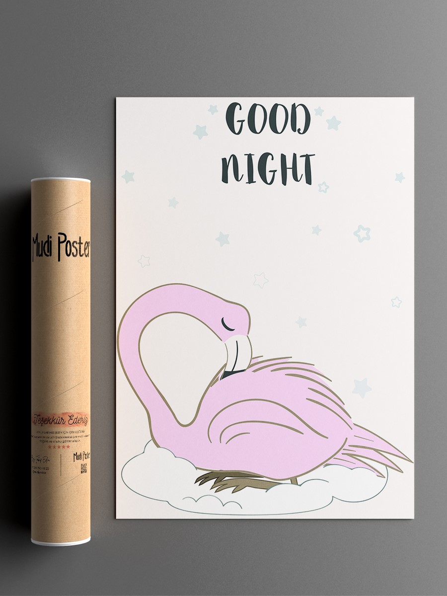 Sevimli Flamingo Çocuk Odası Duvar Poster, Bebek Odası, Dekoratif Poster Çerçevesiz