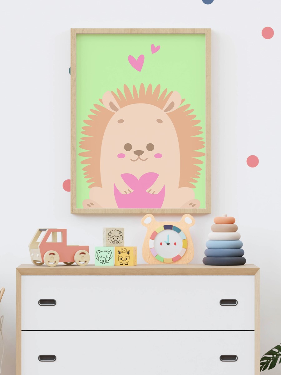 Sevimli Hayvan Kirpi Çocuk Odası Duvar Poster, Bebek Odası, Dekoratif Poster Çerçevesiz
