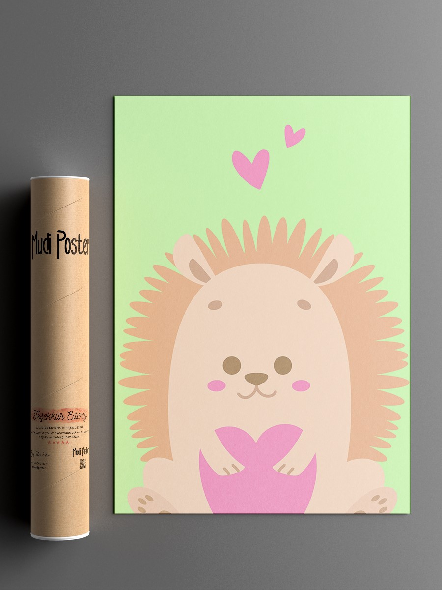 Sevimli Hayvan Kirpi Çocuk Odası Duvar Poster, Bebek Odası, Dekoratif Poster Çerçevesiz