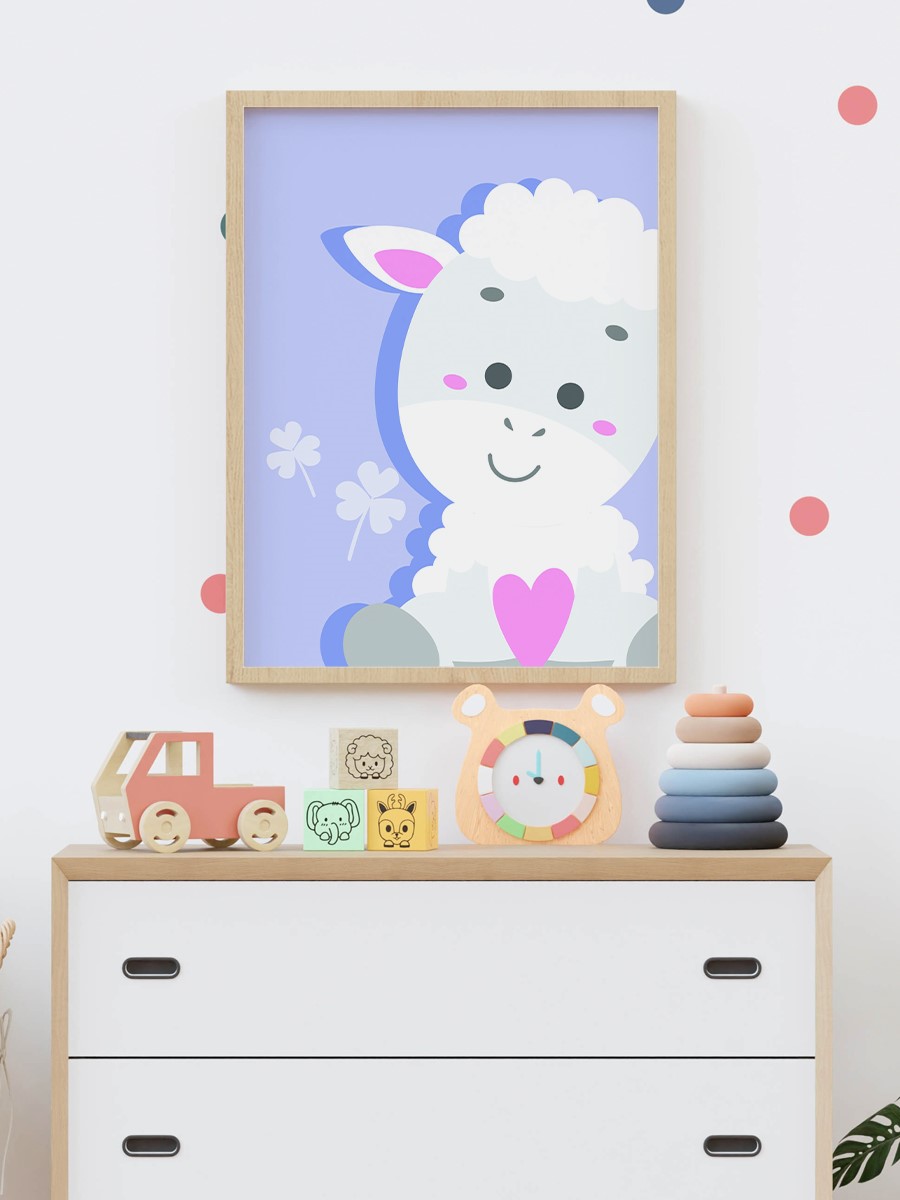 Sevimli Hayvan Kuzu Çocuk Odası Duvar Poster, Bebek Odası, Dekoratif Poster Çerçevesiz