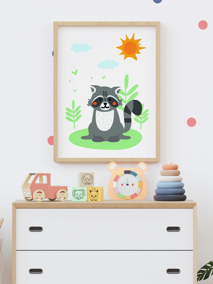 Sevimli Hayvanlar Çocuk Odası Duvar Poster, Bebek Odası, Dekoratif Poster Çerçevesiz
