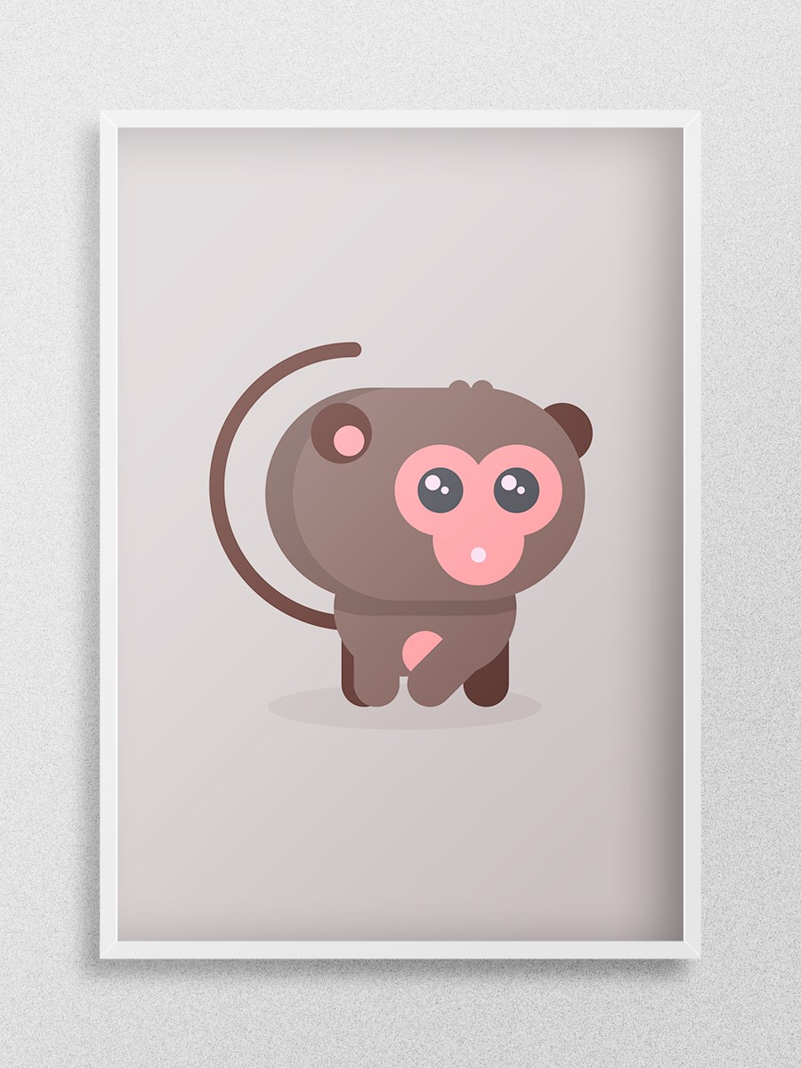 Sevimli Maymun Çocuk Odası Duvar Poster, Bebek Odası, Dekoratif Poster Çerçevesiz