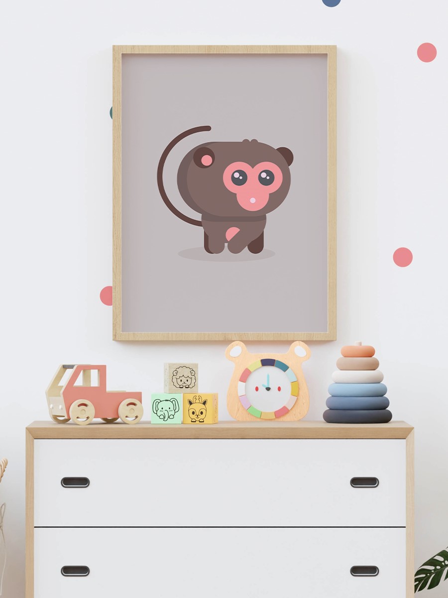 Sevimli Maymun Çocuk Odası Duvar Poster, Bebek Odası, Dekoratif Poster Çerçevesiz