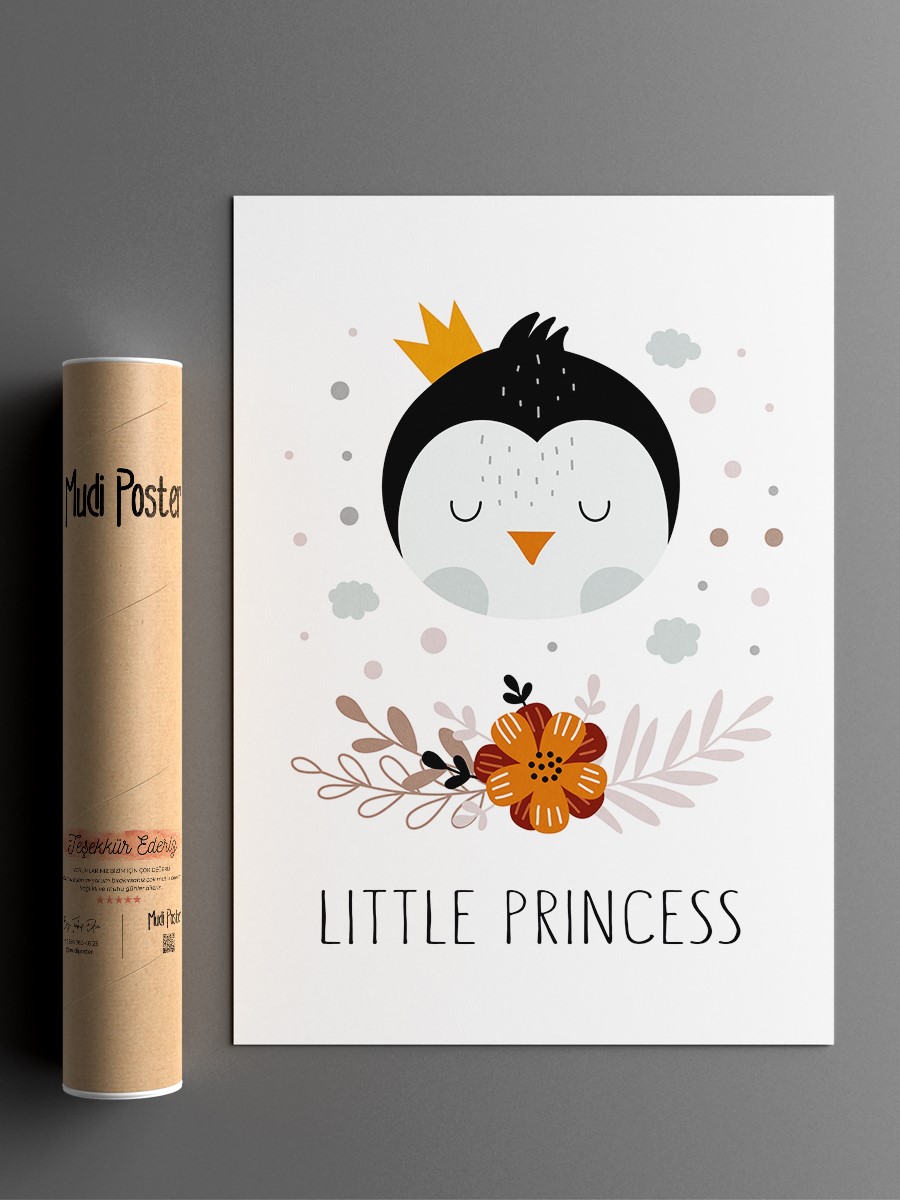 Sevimli Penguen Çocuk Odası Duvar Poster, Bebek Odası, Dekoratif Poster Çerçevesiz