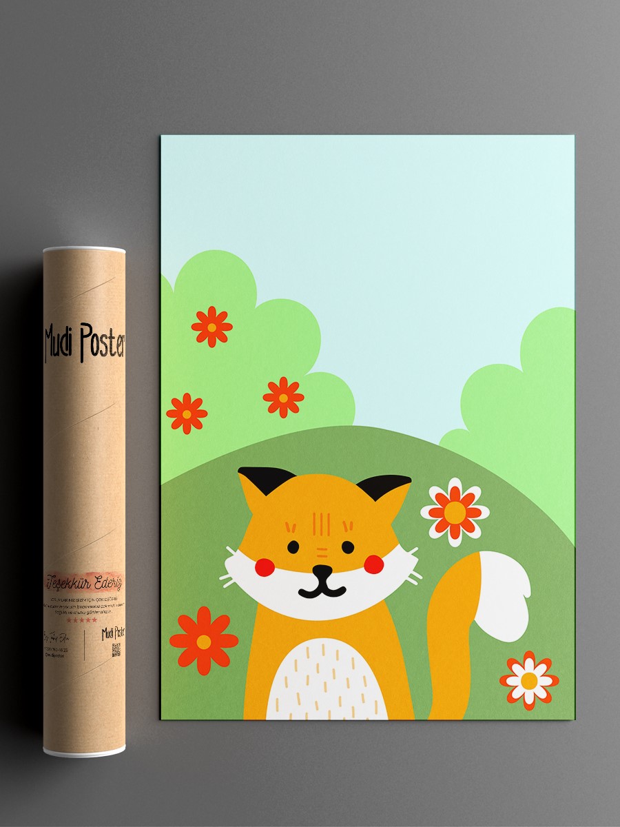 Sevimli Tilki Çocuk Odası Duvar Poster, Bebek Odası, Dekoratif Poster Çerçevesiz