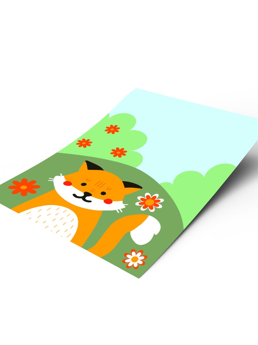 Sevimli Tilki Çocuk Odası Duvar Poster, Bebek Odası, Dekoratif Poster Çerçevesiz