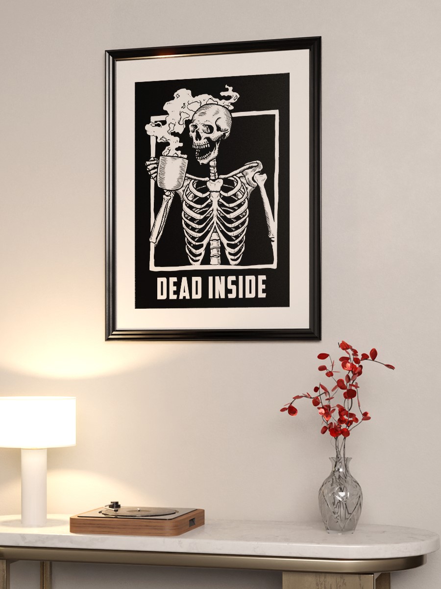 Skeleton drinking coffee Poster, Çerçevesiz Tv Film Poster