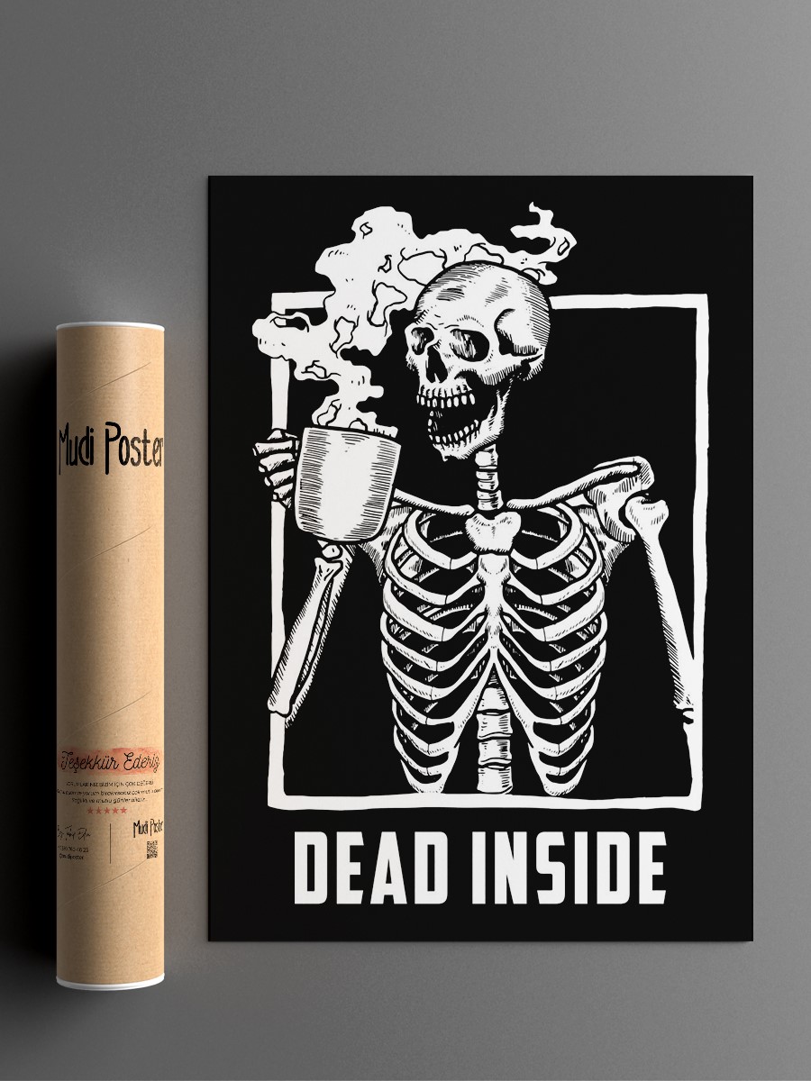 Skeleton drinking coffee Poster, Çerçevesiz Tv Film Poster