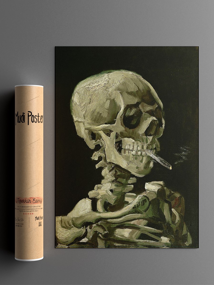Skeleton with Cigarette Tablo Sanatsal Ünlü Ressam Poster Çerçevesiz Yüksek Kalite Poster