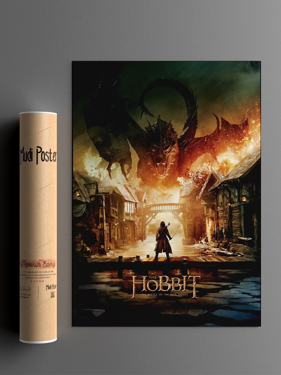 Smaug attacks Lake-Town Poster, Çerçevesiz Tv Film Poster
