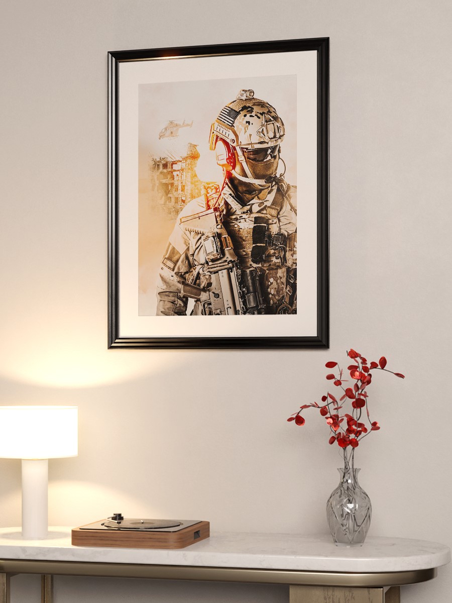 Soldier desert helicopter Poster, Çerçevesiz Tv Film Poster