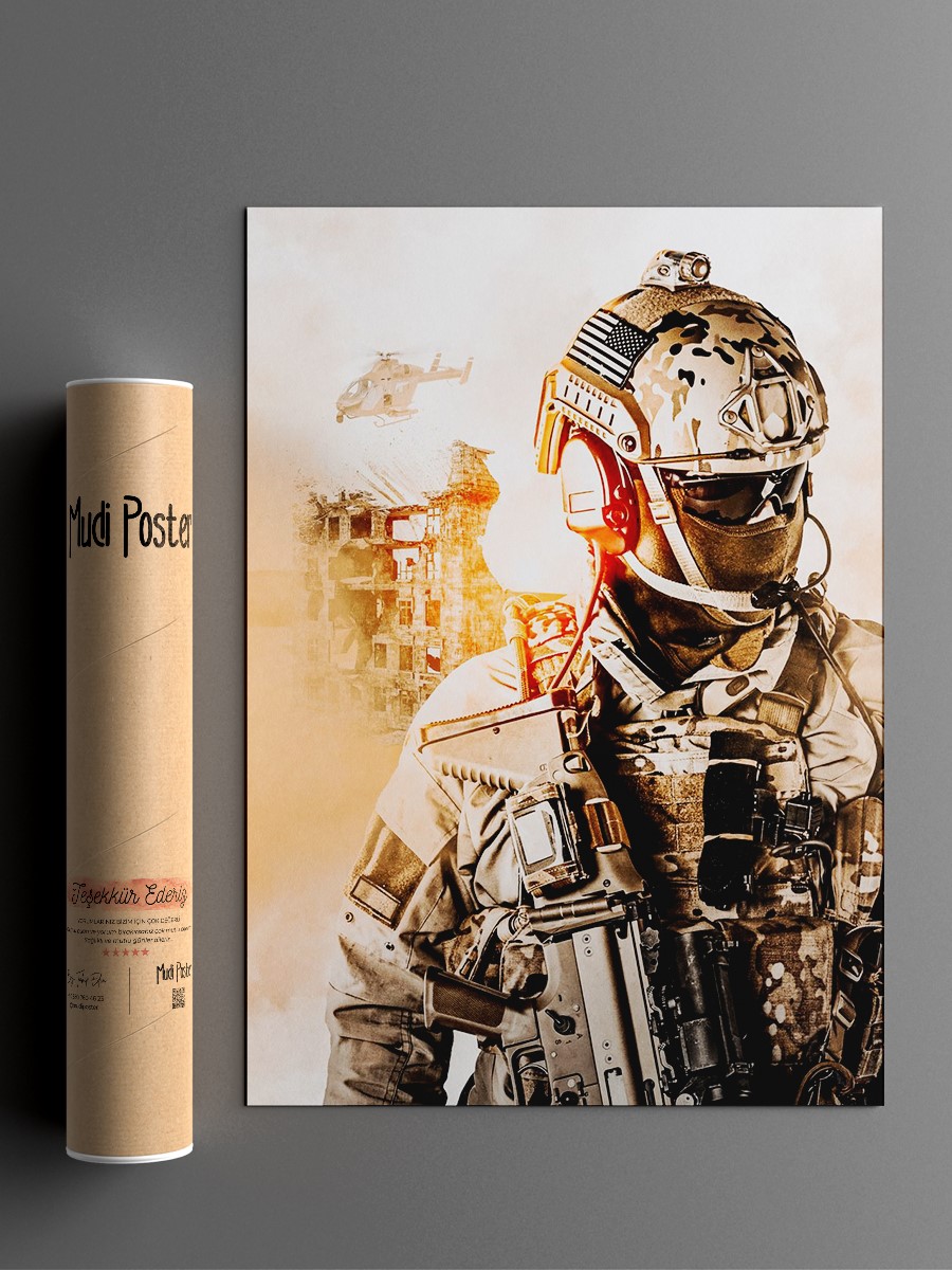 Soldier desert helicopter Poster, Çerçevesiz Tv Film Poster