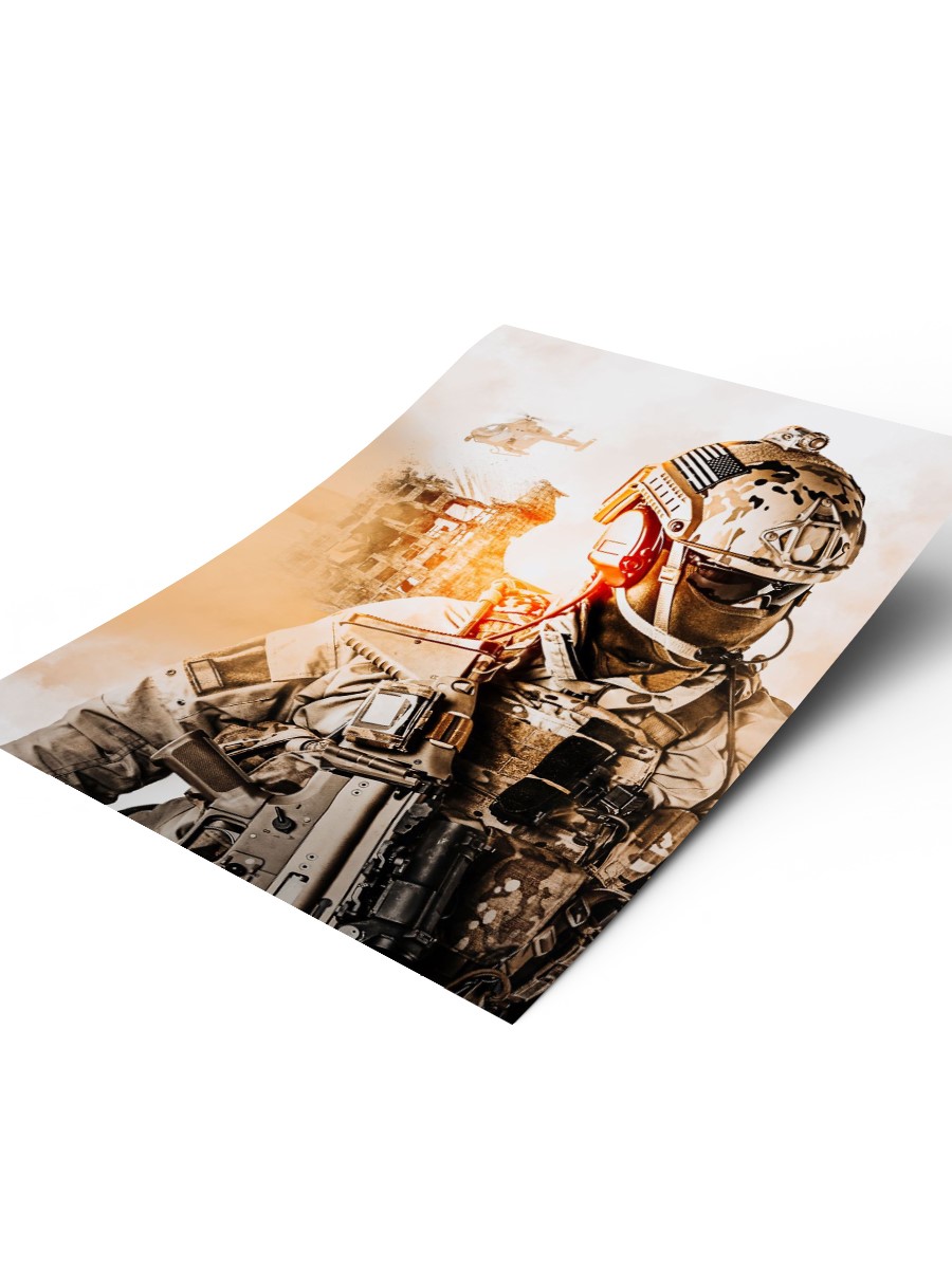 Soldier desert helicopter Poster, Çerçevesiz Tv Film Poster